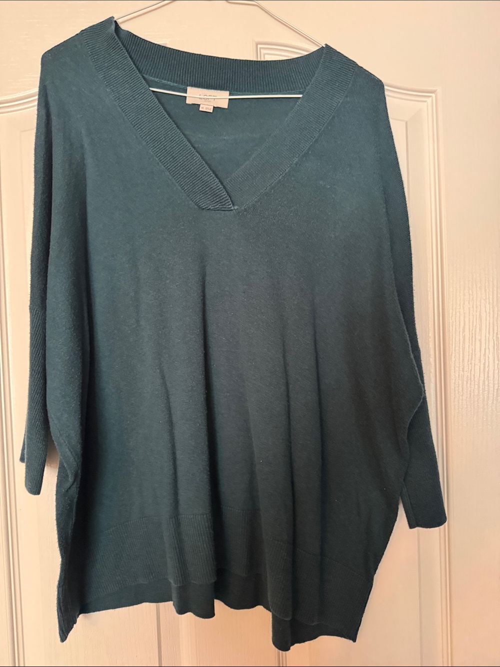 Loft Relaxed Lightweight V-Neck Pullover Sweater - Teal Green Size XS
